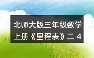北師大版三年級數(shù)學(xué)上冊《里程表》（二） 4.趙叔叔每天騎摩托車上下班，他這一周每天行駛的里程如下。 (1) 趙叔叔這五天一共行駛了多少千米? (2)星期一早上出發(fā)時里程表的讀數(shù)是632千米，算一算，趙