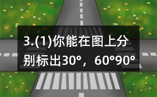 3.(1)你能在圖上分別標出30°，60°,90°,120°,180°,270°的角嗎?