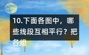 10.下面各圖中，哪些線段互相平行？把各組平行線段涂上相同的顏色。
