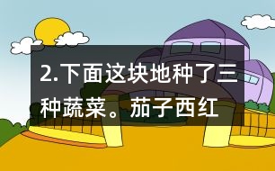 2.下面這塊地種了三種蔬菜。茄子、西紅柿和黃瓜各種了多少平方米？這塊地共有多少平方米？