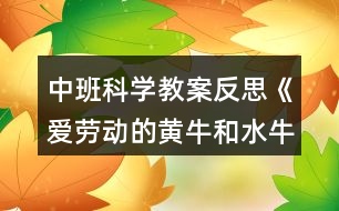 中班科學教案反思《愛勞動的黃牛和水?！?></p>										
													<h3>1、中班科學教案反思《愛勞動的黃牛和水?！?/h3><p>　　教材分析：</p><p>　　黃牛和水牛都是牛，但是兩者之間卻有非常大的區(qū)別，不管是在工作中，還是在生活習慣上都值得孩子細細的探究。</p><p>　　活動目標：</p><p>　　1、認識、比較黃牛和水牛的外形特征。</p><p>　　2、激發(fā)喜愛牛的情感。</p><p>　　3、培養(yǎng)幼兒對事物的好奇心，樂于大膽探究和實驗。</p><p>　　4、愿意大膽嘗試，并與同伴分享自己的心得。</p><p>　　5、激發(fā)幼兒對科學活動的興趣。</p><p>　　活動重點難點：</p><p>　　活動重點：</p><p>　　認識、比較黃牛和水牛的外形特征。</p><p>　　活動難點：</p><p>　　認識、比較黃牛和水牛的外形特征。</p><p>　　難點形成原因：</p><p>　　黃牛和水牛體型非常的相似，如果光是看外表，需要幼兒有非常好的觀察能力</p><p>　　難點解決策略：</p><p>　　1、有效提問。</p><p>　　2、圖畫對比。</p><p>　　3、列表。</p><p>　　設計依據(jù)：</p><p>　　以故事情境作為貫穿，再以實物圖片的觀察、比較，自主探索、發(fā)現(xiàn)、辨別黃牛和水牛。</p><p>　　活動過程：</p><p>　　一、教師講述故事。</p><p>　　除了奶牛，你還見過什么牛?它是什么樣子的?在什么地方?它在干什么?</p><p>　　引導幼兒在聆聽故事的過程中，初步了解黃牛和水牛的不同特點。</p><p>　　二、觀察掛圖，了解黃牛和水牛的不同之處。</p><p>　　提問：黃牛和水牛都有什么自己最厲害的本領，黃牛最厲害的是什么?(.來源快思老師教案網(wǎng))水牛最厲害的是什么?他們頭上的角有什么不一樣?</p><p>　　水牛為什么喜歡泡在水里?</p><p>　　三、觀察圖片，了解黃布和水牛的相同之處。</p><p>　　提問：黃牛和水牛有什么地方是一樣的?</p><p>　　他們的尾巴有什么特點?</p><p>　　他們的長尾巴有什么本領?</p><p>　　活動反思：</p><p>　　這節(jié)課雖然幼兒比較感興趣，一節(jié)課下來，幼兒也能達到我的要求，我反思后，因為這節(jié)課在說出黃牛和水牛不同和相同的地方時，要用到記錄表，所以我是直接告訴幼兒的，對于中班幼兒來說，不便于記住了，如果在幼兒說出黃牛和水牛相同和不同時，我用圖片的形式效果會更好，還有就是在講故事時，圖片有點少了，對于幼兒來說只能通過故事里的詞語知道黃牛是怎么樣的，水牛又是怎么樣的。其實并沒有真正的了解，所以需要老師多找一些黃牛和水牛的圖片，水牛喜歡在水里，可以找一些水牛在水里泡著的圖片，供幼兒觀察等。這樣幼兒就能更加了解黃牛和水牛了。</p><h3>2、中班教案《愛勞動的黃牛和水?！泛此?/h3><p><strong>活動目標</strong></p><p>　　1、認識、比較黃牛和水牛的外形特征。</p><p>　　2、激發(fā)喜愛牛的情感。</p><p>　　3、培養(yǎng)幼兒邊操作邊講述的習慣。</p><p>　　4、對黃牛和水牛有濃厚的興趣，熱愛生活樂于探索。</p><p><strong>活動重難點</strong></p><p>　　認識、比較黃牛和水牛的外形特征。</p><p>　　認識、比較黃牛和水牛的外形特征。</p><p>　　難點形成原因</p><p>　　黃牛和水牛體型非常的相似，如果光是看外表，需要幼兒有非常好的觀察能力</p><p>　　難點解決策略</p><p>　　1、有效提問 2、圖畫對比 3、列表</p><p><strong>活動過程</strong></p><p>　　一、教師講述故事。</p><p>　　除了奶牛，你還見過什么牛?它是什么樣子的?在什么地方?它在干什么?</p><p>　　引導幼兒在聆聽故事的過程中，初步了解黃牛和水牛的不同特點。</p><p>　　二、觀察掛圖，了解黃牛和水牛的不同之處。</p><p>　　提問：黃牛和水牛都有什么自己最厲害的本領，黃牛最厲害的是什么?水牛最厲害的是什么?他們頭上的角有什么不一樣?</p><p>　　水牛為什么喜歡泡在水里?</p><p>　　三、觀察圖片，了解黃布和水牛的相同之處。</p><p>　　提問：黃牛和水牛有什么地方是一樣的?</p><p>　　他們的尾巴有什么特點?</p><p>　　他們的長尾巴有什么本領?</p><p><strong>教學反思：</strong></p><p>　　活動一開始，我出示了黃牛和水牛的圖片，讓幼兒比較不同。另我比較高興的是小朋友觀察的很仔細，有的說兩只牛的角不一樣，黃牛的角比較小，水牛的角是大大的彎彎的。還有顏色不一樣，黃牛是黃棕色，水牛是灰黑色。還有點小朋友光看圖片是看不出來的，水牛的皮比較厚，黃牛的比較薄。更有小朋友說到黃牛是在地上，水牛是在水里的。然后我立馬詮釋了“黃牛耕地”和“水牛耕水田”的意思。還讓小朋友帶著問題去聽聽故事里，兩頭牛發(fā)生了什么事情。到底是誰最愛勞動?小朋友聽的很認真。還一起模仿了水牛和黃牛的對話，一起講了這個好聽的故事。</p><p>　　這節(jié)課雖然幼兒比較感興趣，一節(jié)課下來，幼兒也能達到我的要求，我反思后，因為這節(jié)課在說出黃牛和水牛不同和相同的地方時，要用到記錄表，所以我是直接告訴幼兒的，對于中班幼兒來說，不便于記住了，如果在幼兒說出黃牛和水牛相同和不同時，我用圖片的形式效果會更好，還有就是在講故事時，圖片有點少了，對于幼兒來說只能通過故事里的詞語知道黃牛是怎么樣的，水牛又是怎么樣的。其實并沒有真正的了解，所以需要老師多找一些黃牛和水牛的圖片，水牛喜歡在水里，可以找一些水牛在水里泡著的圖片，供幼兒觀察等。這樣幼兒就能更加了解黃牛和水牛了。</p><h3>3、中班科學教案《手機》含反思</h3><p><strong>活動目標</strong></p><p>　　1.引導幼兒了解手機的功能。</p><p>　　2.感受手機給人們生活帶來的方便以及手機對人們生活的不利因素。</p><p>　　3.引導幼兒正確合理的使用手機。</p><p>　　4.培養(yǎng)幼兒的嘗試精神。</p><p>　　5.發(fā)展幼兒的觀察、分析能力、動手能力。</p><p><strong>活動準備</strong></p><p>　　PPT課件、手機(翻蓋手機、滑蓋手機、直板手機)</p><p><strong>活動重、難點</strong></p><p>　　重點：引導幼兒了解手機的功能。</p><p>　　難點：引導幼兒正確合理的使用手機。</p><p><strong>活動過程</strong></p><p>　　一、參觀手機店，引起孩子學習的興趣。</p><p>　　出示PPT教師：你們看圖上是什么?哦，是手機。這是張老師剛開的手機店。你們都看到了那些手機呢?今天，老師把店里的幾款手機都帶來了。我們一起來認識一下它們吧!</p><p>　　二、了解手機的功能教師：你們在家里玩過爸爸媽媽的手機嗎?他們的手機有什么本領呢?(指名幼兒回答)</p><p>　　教師：你們想不想知道老師帶來的手機都有什么本領?老師讓小朋友自己來發(fā)現(xiàn)，好嗎?(幼兒人手一部手機自由探索發(fā)現(xiàn)，教師巡回觀察。)</p><p>　　教師：老師這里有一張記錄表，上面有很多圖片，你們認識嗎?!來自快思老師教案.!(介紹各種圖片代表的意思:信封代表發(fā)信息，鐘表代表時間，話筒代表錄音等。)如果你發(fā)現(xiàn)自己的手機上有這種本領，就在圖下打√，沒有就空著。(幼兒操作，教師巡回指導。)</p><p>　　教師：小朋友的好多圖片下都空著，因為我們拿的是以前生產(chǎn)的手機，隨著科學的進步，我們現(xiàn)在用的手機本領可大了。</p><p>　　三、學當小記者。</p><p>　　教師：今天請小朋友們當小記者，去采訪客人老師的手機有什么本領，完成我們的記錄表。(幼兒兩兩結伴去采訪客人老師。)</p><p>　　四、了解手機對人們的危害。</p><p>　　出示PPT，引導幼兒了解手機對人們正常生活的不利影響。</p><p>　　五、結束教師：手機給我們的生活帶來了很大的方便，但在一定程度上也影響了人們的正常生活，我們回家告訴爸爸媽媽要合理地使用手機。</p><p><strong>活動反思</strong></p><p>　　在本次活動中我做的不好的地方來說說：在第二環(huán)節(jié)中，給孩子投放的操作材料太單一，孩子的探索沒有達到我預設的效果。在讓孩子采訪時，也沒有交代清楚，所以整個過程顯得有點亂。</p><h3>4、中班科學教案《連接》含反思</h3><p>　　活動目標：</p><p>　　1、對周圍事物有探究的興趣和愿望，體驗連接成功的快樂。</p><p>　　2、嘗試用各種方法將不同的物體連接起來。</p><p>　　3、了解各種連接在生活中的作用。</p><p>　　4、初步了解其特性。</p><p>　　5、發(fā)展動手觀察力、操作能力，掌握簡單的實驗記錄方法。</p><p>　　活動準備：</p><p>　　1、多媒體課件(內(nèi)容為《猴子撈月亮》的動畫節(jié)選和生活中的連接)。</p><p>　　2、操作材料：</p><p>　　第一次操作材料：固體膠(每組1個)、訂書機每組1個、紙寶寶、夾子、牙簽。(第一次材料用了收回)</p><p>　　第二次操作材料：</p><p>　　1)穿：串珠、線、吸管、橡皮泥</p><p>　　2)釘：訂書釘、訂書機、紙盤</p><p>　　3)擰：螺絲釘、瓶子</p><p>　　4)拼：雪花片、潛力軟膠插子</p><p>　　5)夾：夾子、彩色紙條、布條、紙盤</p><p>　　6)粘：牙膏盒、藥盒、固體膠、紙盤</p><p>　　(材料分別用幾個箱子放在一起讓孩子們自己選擇材料然后到座位上去操作)</p><p>　　活動過程：</p><p>　　一、活動導入，引起興趣。</p><p>　　1、觀看動畫片段 (播放動畫片節(jié)選)。</p><p>　　師：小朋友們，你們聽過《猴子撈月亮》的故事嗎?故事里的小猴子們是怎樣撈水里的月亮的?讓我們一起來看一看吧!</p><p>　　2、讓幼兒自由的說一說。</p><p>　　師：誰來說一說小猴子們是怎樣撈月亮的呀?</p><p>　　教師小結：</p><p>　　大家都觀察得很仔細，剛才某某小朋友用到一個詞--連接，小猴子們一只抓住一只，一只連著一只，是用連接的方法撈水里的月亮的。(引導小朋友們說出猴子是用連接的方法撈的)</p><p>　　二、找連接、說連接</p><p>　　1、嘗試連接。</p><p>　　1)出示紙條，請幼兒嘗試用連接的方法將兩張紙連接起來。</p><p>　　師：你們瞧，老師請來了紙寶寶和我們一起做游戲，請你們想辦法把它們連接起來，你們可以使用一種小工具，看看誰的辦法好。</p><p>　　2)幼兒嘗試操作，教師適當指導。</p><p>　　3)請幼兒說說實驗的結果。</p><p>　　師：小實驗成功了嗎?請你們說一說你是怎樣讓紙寶寶連接起來的呢?</p><p>　　(在這個環(huán)節(jié)中，主要是讓幼兒通過簡單的操作，感受一些基本的連接方法。這個環(huán)節(jié)比較簡單，但起著承上啟下的作用，為下一環(huán)節(jié)做鋪墊。)</p><p>　　2、發(fā)現(xiàn)連接</p><p>　　1)提出新問題：小朋友們真會想辦法。剛才我們用訂的方法、粘的方法、穿的方法、夾的方法，幫紙寶寶接連在了一起。你們真是太棒啦!在我們的生活中也有許多的連接，讓我們來找一找吧。看看誰的眼睛最亮喲!</p><p>　　2)和幼兒一起找找說說生活中的連接。</p><p>　　師：(1)你們瞧，這是什么，是用穿的方法連接起來的，太漂亮了!(ppt展示項鏈、門簾等圖片)</p><p>　　(2)柵欄用螺紋釘連接起來變得更加牢固;(展示柵欄圖片)</p><p>　　(3)水管用擰的辦法連接起來把自來水送到千家萬戶。(展示水管圖片)</p><p>　　師：請你們想一想，你們還發(fā)現(xiàn)了哪些連接?誰先說?(請小朋友們踴躍發(fā)言)</p><p>　　教師小結：連接的作用可真大呀，小小的連接讓我們的生活變得更方便。</p><p>　　三、試連接、做連接</p><p>　　讓幼兒大膽嘗試，用各種方法將教師所提供的材料連接起來，做成有趣的或是有用的東西。</p><p>　　教師交代要求：</p><p>　　1、今天，我們的連接工廠馬上就要開工啦!在你們的身后有一些奇妙的箱子，里面有好多好多材料，待會兒，請你們打開看一看。開動小腦筋，用合適的方法把它們連接起來，做一件你想做的的東西。好，現(xiàn)在就請你們?nèi)ミx擇一個自己喜歡的箱子吧?？纯凑l是今天的連接小能手。</p><p>　　2、幼兒分組進行操作，嘗試連接。</p><p>　　3、師幼一起交流總結，共同分享。</p><p>　　師：好了，現(xiàn)在就請你們自己來介紹一下你們的作品,并放到展示區(qū)展示。</p><p>　　四、結束</p><p>　　教師：你們真是太有創(chuàng)意了，個個都是連接小能手，今天，我們用穿、粘、夾、 擰、拼等方式把東西連接起來了，小朋友們回家后再想一想，問問爸爸媽媽，還有沒有其他的連接方式。</p><p>　　活動反思：</p><p>　　整個活動環(huán)節(jié)、思路很清晰，教學難度層層遞進，借助視頻和幼兒對多米諾骨牌的自我探究，知道和掌握了多米諾骨牌的正確玩法，通過一節(jié)活動課認識了一個新鮮的事物。這次活動，教師借助“材料介入”、“視頻介入”和“游戲介入”這三個主要的介入點來組織這次“好玩的多米諾骨牌”教學活動，使得幼兒在看看、玩玩、想想、動動手中培養(yǎng)了一定的探究能力，同時充分體驗到多米諾骨牌的好玩之處。</p><p>　　不足之處：</p><p>　　1.新的材料對幼兒而言比較新穎，具有誘惑力，在課堂上面孩子們?nèi)滩蛔∪[弄它們，這樣上課的注意力就分散了許多。建議在課前和幼兒來了“約定”，讓課堂的常規(guī)更好些。</p><p>　　2.環(huán)節(jié)一，并不會影響到本次活動課的重點教學，可以刪除，將更多的時間留在幼兒的探究環(huán)節(jié)。</p><p>　　3.幼兒的探究環(huán)節(jié)，建議老師要放開些，讓幼兒真正在探究中掌握多米諾骨牌的正確玩法，不要過多的去引導。教師可以在幼兒探究的過程中用相機或者錄像去捕捉幼兒排列多米諾骨牌的各種情況，在介紹和講解的時候就可以針對這些情況來分析，有所針對性。</p><p>　　4.其中探索中給出的三種現(xiàn)象情形中：骨牌緊密排列，倒下來教師總結是的一下子倒的，其實有些概念的錯誤，它其實也是一塊接著一塊倒下的，只是倒下來的時候加快了速度。</p><h3>5、中班科學教案評價《會變色的蔬果》含反思</h3><p><strong>【學習目標】</strong></p><p>　　1、學習觀察并描述蔬果的顏色變化，發(fā)展觀察力和語言表達能力。</p><p>　　2、學習用圖畫做記錄。</p><p>　　3、認識和感受一星期的排列順序，發(fā)展數(shù)理邏輯能力。</p><p>　　4、發(fā)展合作探究與用符號記錄實驗結果的能力。</p><p>　　5、培養(yǎng)幼兒動手操作能力，在活動中大膽創(chuàng)造并分享與同伴合作成功的體驗。</p><p><strong>【活動準備】</strong></p><p>　　1、提前把未成熟的香蕉、芒果和蕃茄放進神秘袋;把成熟的香蕉、芒果和蕃茄放進另一個神秘袋。</p><p>　　2、提前把未成熟的芒果和成熟的芒果分別切成小塊。</p><p><strong>【活動過程】學習領域：</strong></p><p>　　形式：小組</p><p>　　1.請幼兒輪流把手伸進神秘袋摸一摸，猜猜袋中放了哪三種蔬果。</p><p>　　2.出示神秘袋中的蔬果，請幼兒觀察并描述這些未成熟蔬果的顏色。</p><p>　　3.出示另一個神秘袋，請幼兒逐一抽出成熟的蔬果，向幼兒提問：</p><p>　　.兩個袋子里的蔬果有什么不同?</p><p>　　.你喜歡吃哪個袋子里的蔬果?為什么?</p><p>　　.你認為哪個袋子里的蔬果會比較好吃?為什么?</p><p>　　4.請幼兒分別嘗一嘗未成熟的芒果和成熟的芒果，向幼兒提問：</p><p>　　.兩種芒果的味道有什么不同?</p><p>　　.什么顏色的芒果味道甜?</p><p>　　.什么顏色的芒果味道酸?</p><p>　　5.把未成熟的蔬果放在籃子中，請幼兒觀察：幾天后蔬果的顏色會有什么變化，并用圖畫記錄下來。</p><p>　　教師可以在星期一開展這個活動，在以后的每一天里引導幼兒用圖畫記錄蔬果顏色的變化時，標注出記錄時間是幾月幾日星期幾，從而幫助幼兒認識和感受一星期的排列順序。</p><p><strong>活動評價：</strong></p><p>　　.能描述蔬果成熟前后的顏色變化。</p><p>　　.能用圖畫做記錄。</p><p>　　.初步了解一星期的排列順序。</p><p><strong>活動建議：</strong></p><p>　　.建議教師為每一位幼兒準備一個觀察記錄冊，請幼兒每天使用其中的一頁畫下水果顏色的變化，最后將這些記錄冊進行分享，看看大家的記錄結果有什么變化。</p><p><strong>教學反思：</strong></p><p>　　引領幼兒再次深入地進行探索，給幼兒留出探索的余地和延伸的空間。整個活動，給予幼兒較寬松的氛圍，教師只是充當了活動中的支持者，鼓勵者，合作者，引導者，用心傾聽幼兒的表述，并及時的梳理與小結。</p><h3>6、中班科學教案《夏天》含反思</h3><p><strong>設計意圖</strong></p><p>　　夏天到來了，天氣越來越熱，在進行戶外活動時如果天氣熱，我們會酌情的縮短在戶外的時間，天氣的炎熱，有的孩子會出汗并且會心情煩躁，有的孩子在家中中午不聽家人的勸告往外跑。通過本次活動目的是讓他們了解到夏天的天氣和感受到太陽的火辣，懂得幾種防曬的方法，使孩子們愉快地度過炎熱的夏天。</p><p><strong>活動目標</strong></p><p>　　1、理解詩歌內(nèi)容，感受太陽的火辣，嘗試仿編兒歌。</p><p>　　2、初步了解幾種夏天防曬、保護皮膚的方法。</p><p>　　3、體驗明顯的季節(jié)特征。</p><p>　　4、使幼兒對探索自然現(xiàn)象感興趣。</p><p>　　5、激發(fā)幼兒對科學活動的興趣。</p><p><strong>活動準備</strong></p><p>　　1、一個做成太陽狀的刷子道具。</p><p>　　2、《夏天防曬好方法》教學掛圖。</p><p><strong>活動過程</strong></p><p>　　1、猜謎語引出活動主題。</p><p>　　紅紅的臉蛋掛天上，又大又圓照四方，它讓萬物來生長，豐收需要它幫忙。</p><p>　　2、感受夏天太陽的火辣。</p><p>　　(1)談話：小朋友現(xiàn)在是什么季節(jié)了?(夏天來到了)如果你站在外邊太陽照在身上有什么感覺?(很熱)你還發(fā)現(xiàn)太陽照在什么地方?(照在買菜的人身上、照在汽車上、照在蓋房子的人身上等)幼兒根據(jù)自己的生活經(jīng)驗自由講述。</p><p>　　3、請幼兒欣賞詩歌《夏天的太陽很頑皮》，感知太陽的熱量。</p><p>　　(1)出示太陽刷子，引起幼兒的興趣。</p><p>　　夏天的太陽很頑皮，像把紅刷子，到處找人刷，請小朋友們聽一聽它刷到了那些人?</p><p>　　(2)教師一邊演示教具，一邊朗誦兒歌《夏天的太陽很頑皮》。</p><p>　　提問：詩歌中夏天的太陽究竟把誰刷得火辣辣的呢?</p><p>　　(3)教師演示教具，幼兒根據(jù)詩歌做動作(比如：游泳、爬上、騎車等)</p><p>　　(4)一名幼兒演示教具，其他幼兒邊做各種動作邊說詩歌。</p><p>　　4、引導幼兒根據(jù)生活經(jīng)驗加以想象性描述，進行仿編詩歌。</p><p>　　提問：夏天的太陽還會把誰刷得火辣辣的呢?(教師整理后)</p><p>　　夏天的太陽很頑皮，</p><p>　　拿把紅刷子，</p><p>　　到處找人刷。</p><p>　　刷刷蓋房的人，</p><p>　　刷刷買菜的人，</p><p>　　刷刷種地的人，</p><p>　　刷刷割麥子的人。</p><p>　　5、室外體驗太陽的炎熱。</p><p>　　帶領幼兒來到戶外空地上，和幼兒在太陽底下站立一會兒。(在陽光下活動應控制時間，不能太久。)教師將兒歌中的角色變成幼兒的名字或幼兒身體的某一部位。如：刷刷***，刷的***火辣辣;或刷刷小朋友的頭頂，刷的頭頂火辣辣等。</p><p>　　6、了解幾種夏天防曬、保護皮膚的方法。</p><p>　　(1)引導幼兒討論：</p><p>　　提問：剛才你在外面感覺怎么樣?(曬得火辣辣的)如果站的時間長了會怎么樣?(曬壞皮膚)</p><p>　　(2)夏天應該怎樣防曬、保護皮膚。</p><p>　　啟發(fā)幼兒說一說：夏天天氣很熱，太陽火辣辣的，怎樣才能防曬呢?</p><p>　　幼兒根據(jù)自己的經(jīng)驗自由回答。</p><p>　　出示掛圖，引導幼兒說一說夏天防曬都有什么好方法?</p><p>　　教師小結：躲在樹蔭下、中午太熱的時候最好不要出去、戴帽子、口罩、打遮陽傘、擦防曬霜等。</p><p>　　結束部分：請幼兒回家把詩歌說給媽媽聽。</p><p><strong>活動反思</strong></p><p>　　因為夏天的炎熱孩子們在太陽下都能感受到，所以能夠較好地理解詩歌的內(nèi)容。學習詩歌時，孩子們邊做動作邊說非常的感興趣，特別是最后一句：“火辣辣的，”孩子們一起扭動著身體非常喜歡做這一動作，仿編詩歌時孩子們說的很豐富，不但發(fā)散了幼兒的思維，使語言表達能力得到發(fā)展。通過本次活動使幼兒對怎樣進行防曬有了更清楚的認識，對度過夏天有很大的幫助。</p><h3>7、中班科學教案《不倒翁》含反思</h3><p><strong>活動設計背景</strong></p><p>　　1、“不倒翁”是孩子們非常喜歡的一種玩具，但它里面蘊含著力的平衡方面的科學道理，怎樣讓孩子自己發(fā)現(xiàn)這些科學現(xiàn)象，并理解加以應用呢?</p><p>　　2、通過這次活動，我們?yōu)楹⒆訙蕚湓S多的材料，讓孩子們通過自己動手操作、體驗、發(fā)現(xiàn)、探索其中的秘密，并制作各種各樣的不倒玩具。從中獲取有益的學習經(jīng)驗。</p><p><strong>活動目標</strong></p><p>　　1、通過幼兒自身的活動，感知“不倒翁”的秘密，激發(fā)幼兒的探索興趣。</p><p>　　2、通過幼兒的動手操作，讓幼兒了解“不倒翁”的原理。</p><p>　　3、在實踐活動中培養(yǎng)幼兒觀察比較，動手操作及發(fā)現(xiàn)問題獨立解決問題的能力。</p><p>　　4、愿意大膽嘗試，并與同伴分享自己的心得。</p><p>　　5、激發(fā)幼兒對科學活動的興趣。</p><p><strong>教學重點、難點</strong></p><p>　　培養(yǎng)幼兒動手操作能力，激發(fā)幼兒探索興趣。</p><p><strong>活動準備</strong></p><p>　　1、布置場景“玩具城”：用乒乓球、蛋殼、廢舊皮球制作各種玩具擺放在活</p><p>　　動室的四周(其中部分會倒，部分不會倒)。</p><p>　　2、幼兒操作材料：紙片、玻璃球、豆粒、沙子、塑料球、橡皮泥、小石頭。</p><p>　　3、錄音機，歌曲“不倒翁”錄音磁帶。</p><p><strong>活動過程</strong></p><p>　　導入：以到“神秘的玩具城”去玩的形式引題，激發(fā)幼兒探索的興趣。配班老師扮“藍貓”說：“小朋友，你們好，我是藍貓，歡迎你們到神秘的玩具城來，這里的玩具藏著許多的秘密，等著你們?nèi)ミ呁孢叞l(fā)現(xiàn)，看誰發(fā)現(xiàn)得最多?！?/p><p>　　一、自由探索</p><p>　　1、交代任務：你們玩時可要仔細的看一看，比一比，搖一搖，看看</p><p>　　發(fā)現(xiàn)了什么?(發(fā)現(xiàn)倒和不倒)</p><p>　　2、幼兒自由玩。</p><p>　　3、提問：“你們是怎么玩的，發(fā)現(xiàn)了什么?這些玩具有什么相同的地方</p><p>　　和不同的地方?”引導幼兒摸一摸底部，發(fā)現(xiàn)底部都是半球體，有的玩具會倒有的不會倒。</p><p>　　小結：小朋友在“玩具城”里玩的很認真，還能動腦筋，發(fā)現(xiàn)了“玩具城”里的玩具都是半球體的，再比一比中，小朋友們發(fā)現(xiàn)了玩具有的會倒，有的不會倒。</p><p>　　二、嘗試操作制作不倒玩具</p><p>　　幼兒交流體驗“不倒翁”不倒的秘密：上輕下重，固定底部物體。</p><p>　　1、教師放歌曲《不倒翁》，進一步引發(fā)幼兒去發(fā)現(xiàn)“不倒翁”的秘密，不倒翁里裝有東西。</p><p>　　2、幼兒操作：將會倒下的玩具也裝進東西</p><p>　　(1) 提示：老師為小朋友準備了紙團、塑料球、玻璃球、沙子、豆子、橡皮泥、小石頭等東西，你們可以自由的把每一種東西分別裝進玩具里試一試，看玩具能不能站起來。</p><p>　　(2) 組織幼兒討論：</p><p>　　你們在玩具里裝進了什么，發(fā)現(xiàn)了什么現(xiàn)象?</p><p>　　為什么放進紙團玩具倒了而放進沙子等物玩具能站住?(沙子等比紙團重)</p><p>　　小結：原來，在玩具底部裝進重的東西，這樣下重上輕，玩具就能站住。當操作搖晃裝有沙子的玩具時，發(fā)現(xiàn)了什么?</p><p>　　(站住的玩具又倒了)裝進什么不倒?(橡皮泥)為什么?</p><p>　　三、演示對比實驗</p><p>　　引導幼兒邊觀察邊分析原因，搖動裝有玻璃球的玩具里重的東西也隨著滾到旁邊，旁邊重，玩具就倒向重的一邊。把橡皮泥固定在底部中間，它不會滾來滾去，那玩具的重心就穩(wěn)了，不倒翁就作成了。</p><p>　　四、完成制作，玩一玩，體驗樂趣成就感</p><p>　　1、在“不倒翁”的音樂中，讓幼兒制作不倒翁。</p><p>　　2、沒有完成的小朋友繼續(xù)制作不倒翁玩具，做好不倒玩具的小朋友拿著玩具到玩具城里去玩一玩吧。</p><p>　　五、結束</p><p>　　小朋友今天真聰明，發(fā)現(xiàn)了“不倒翁”玩具中的科學秘密，還自己動手做了一個“不倒翁”?，F(xiàn)在，我們拿給中、小班的小朋友玩一玩好不好?</p><p><strong>活動延伸：</strong></p><p>　　1、區(qū)角活動中，可在科學角中投放各種材料讓孩子嘗試制作不倒翁。</p><p>　　2、戶外活動時，可和孩子們一起玩一玩“搖擺不倒翁”“金雞獨立”等感受力的平衡的體育游戲。</p><h3>8、中班科學教案《聲音》含反思</h3><p><strong>設計背景：</strong></p><p>　　讓幼兒知道不同的物體能發(fā)出不同的聲音，通過人為因素讓不同的聲音組合成有節(jié)奏的樂曲。</p><p><strong>活動目標：</strong></p><p>　　1、辨別幾種不同的聲音，知道不同的物體能發(fā)出不同的聲音。</p><p>　　2、初步了解同種物體，由于數(shù)量的多少，發(fā)出的聲音也不同。</p><p>　　3、初步嘗試用不同聲音的套桶為樂曲伴奏。</p><p>　　4、培養(yǎng)幼兒的操作興趣。</p><p>　　5、激發(fā)幼兒對科學活動的興趣。</p><p><strong>活動重點難點：</strong></p><p>　　活動重點：</p><p>　　讓所有的幼兒有興趣參加，并能感知出不同物體發(fā)出的聲音也不相同。</p><p>　　活動難點：</p><p>　　用不同的物體組成樂曲伴奏。</p><p><strong>活動準備：</strong></p><p>　　1、人手一個套桶娃娃，蠶豆、米、綠豆等若干。</p><p>　　2、《小手爬》的音樂，透明的瓶子若干。</p><p><strong>活動過程：</strong></p><p>　　一、引導幼兒讓套桶發(fā)出聲音。</p><p>　　出示空套桶，“今天套桶娃娃想和我們小朋友做游戲?！?/p><p>　　教師搖動空套桶，“你們聽，怎么沒聲音?”</p><p>　　1、 教師設問：你有什么辦法讓空套桶發(fā)出聲音?(在套桶里裝上東西)“我們一起動手讓套桶娃娃發(fā)出好聽的聲音，在你的套桶里裝上一樣東西，蓋好，握握緊，搖一搖、聽一聽?！庇變禾剿?、操作。</p><p>　　2、集體探索：“你們的套桶娃娃發(fā)出聲音來了嗎?讓我聽聽?！?幼兒集體搖動套桶。)“你的套桶為什么會發(fā)出聲音?”</p><p>　　3、交流、分享：你在套桶中放了什么?(個別回答)它發(fā)出什么樣的聲音?我們來學一學。(集體)這個聲音像什么?</p><p>　　二、探索比較，知道不同的物體在套桶里發(fā)出的聲音不同。</p><p>　　1、 分組活動：</p><p>　　讓幼兒嘗試換一種東西放在套桶中，搖一搖，聽一聽。</p><p>　　“小朋友在套桶里放了一種東西，你想不想再換另一種東西放在套桶里，聽聽剛才的聲音和現(xiàn)在的聲音一樣嗎?”</p><p>　　“小朋友拿著你的空套桶找一組你沒玩過的放在你的套桶里，搖一搖、聽一聽?！?/p><p>　　2、 教師指導幼兒分辨不同的聲音。</p><p>　　讓幼兒比較前、后兩種聲音有什么不同。</p><p>　　“你第一次玩了什么?這一次玩了什么?它們發(fā)出的聲音一樣嗎?”</p><p>　　教師讓兩個幼兒比較，“你們倆的套桶里發(fā)出的聲音一樣嗎?”</p><p>　　3、集體討論，請三位幼兒示范。</p><p>　　“小朋友，你們聽，他們的套桶里發(fā)出的聲音一樣嗎?”</p><p>　　“請你們猜一猜， 小朋友的套桶里裝的是什么?”</p><p>　　讓幼兒猜測，“你們猜的對不對呢?”</p><p>　　教師幫助個別幼兒把東西倒進透明瓶子里讓幼兒驗證猜的是否正確。</p><p>　　得出結論：不一樣的東西，在套桶中發(fā)出的聲音不一樣。</p><p>　　三、觀察、比較同種物體在套桶里發(fā)出不同的聲音。</p><p>　　教師演示兩個裝有同種物體的，數(shù)量不同的套桶，讓幼兒比較。</p><p>　　“你們既能聽出聲音來又能猜出來，你們真能干?！?/p><p>　　“我這里也有兩個套桶娃娃，你們聽一聽，他們發(fā)出的聲音一樣嗎?”</p><p>　　“你們來猜一猜，這個套桶里裝的是什么?”(幼兒猜測后，打開讓幼兒驗證)兩次。</p><p>　　“為什么一樣的東西，在套桶里發(fā)出的聲音不一樣呢?”(一個多、一個少)</p><p>　　得出結論：一樣的東西，一個多，一個少，它們在套桶中發(fā)出的聲音就不一樣。</p><p>　　“小朋友的套桶娃娃發(fā)出這么好聽的聲音，那我們來為樂曲《小手爬》伴奏?！?集體伴奏兩遍)</p><p><strong>教學反思：</strong></p><p>　　通過這節(jié)科學活動，整個活動層次清晰，層層推進，幼兒很感興趣，在操作活動中嘗試、觀察、比較，發(fā)現(xiàn)問題，成分體現(xiàn)了“玩中學”的理念。但現(xiàn)在如果我重新上這節(jié)課我會在教學準備上建議提供給幼兒兩個套桶，讓幼兒同時感知聲音的不同，同時，最好選擇聲音差別大一點的物品放在套桶里。</p><h3>9、中班科學教案《小蝸?！泛此?/h3><p><strong>設計背景</strong></p><p>　　初春到來，萬物蘇醒，各種小動物開始出來活動。為了讓幼兒更深的感受大自然的神奇，引用了小朋友們比較常見的小動物蝸牛，生成了本次教學活動主題《小蝸?！?。</p><p><strong>活動目標</strong></p><p>　　1 認識蝸牛了解蝸牛的一些習性特點。</p><p>　　2 引導幼兒在畫 ，看說的基礎上，創(chuàng)造性地運用橡皮泥制作蝸牛，提高動腦動手能力，進一步激發(fā)關注的情趣。</p><p>　　3 鼓勵幼兒大膽地表現(xiàn)自我，感受做做玩玩的快樂。</p><p>　　4 培養(yǎng)幼兒對事物的好奇心，樂于大膽探究和實驗。</p><p>　　5 激發(fā)幼兒對科學活動的興趣。</p><p><strong>重點難點</strong></p><p>　　重點：輔導提高幼兒動腦動手能力，進一步激發(fā)關注的情趣。</p><p>　　難點：引導幼兒大膽地表現(xiàn)自我，感覺做做玩玩的樂趣。</p><p><strong>活動準備</strong></p><p>　　1 實物小蝸牛若干。</p><p>　　2 制作好的一只橡皮泥小蝸牛。</p><p>　　3 材料：彩色橡皮泥.牙簽.人手一份。</p><p><strong>活動過程</strong></p><p>　　一、導入</p><p>　　聽音樂《蝸牛與黃鸝鳥》安定幼兒情緒，并引起幼兒對小蝸牛的好奇心，從而我出示實物小蝸牛。</p><p>　　二、欣賞蝸牛</p><p>　　1 讓幼兒集體觀察蝸牛的外形特征，引導幼兒說出蝸牛身體小，身背著殼像小房子，而且殼是一圈圈的。</p><p>　　2 請個別幼兒用手摸摸蝸牛頭上的兩根觸角，然后觀察到受到刺激的觸角會順速往殼里縮進去，這時大家會覺得非常有趣。</p><p>　　三、認識蝸牛</p><p>　　1 這時候我會告訴幼兒這是蝸牛的觸角，蝸牛的眼睛就是長在觸角的頂端。</p><p>　　2 舉例說明：螞蟻也有觸角，當兩只螞蟻的觸角碰到一起就是它們在對話，再用蝸牛與田螺.烏龜進行對比，找出相同點。它們的身體都會縮進殼里，而且殼都是有點硬的，因為它們都是軟體動物，所以身上都有殼，這樣它們就可以保護自己不受到傷害。</p><p>　　3 隨機教育：就像小朋友們要穿衣服，鞋子一樣，才不會弄臟身體還能保護自己。</p><p>　　四、了解蝸牛</p><p>　　1 帶領幼兒觀察蝸牛，了解蝸牛生活習性，仔細觀察蝸牛爬行，出示菜蟲與蝸牛進行比賽，突出蝸牛行動緩慢，是靠身體蠕動來爬行的。</p><p>　　2 小蝸牛的食物是什么呢?經(jīng)過搜索資料，我會出示部分實物并告訴幼兒蝸牛吃的東西可多了，有各種菜葉.蛋殼.菌類{如木耳.蘑菇等}還有一些枯了的樹枝.紅薯這些都是蝸牛的食物。蝸牛只喜歡呆在濕潤的地方，蝸牛睡覺的時候是縮在殼里的，它不但要冬眠還要夏眠，就像小朋友們一樣，不但要睡午覺，到了晚上也要睡覺，這樣才能身體棒棒，快長快高。</p><p>　　五、小結</p><p>　　通過學習了解小蝸牛身上背著殼都有自我保護能力，那么小朋友呢?應該怎么做?引導幼兒自我保護意識并要愛護小蝸牛，不傷害小動物，熱愛大自然的情感。</p><p>　　六、延伸活動</p><p>　　做一做，彩色橡皮泥小蝸牛</p><p>　　1 引導幼兒多制作大小顏色不同的蝸牛，并添上花.草，豐富幼兒的想象空間。</p><p>　　2 幼兒動手制作。</p><p>　　3 展示幼兒作品欣賞，鼓勵大膽創(chuàng)作的幼兒，并給予表揚。</p><p><strong>教學反思</strong></p><p>　　1 課前導入得太直接，不夠貼近生活化。</p><p>　　2 教學教具過少，沒有掛圖。</p><p>　　3 師生互動過少，課上應該穿插多種游戲進行。</p><h3>10、中班科學教案活動《有趣的轉動》含反思</h3><p><strong>活動目標：</strong></p><p>　　1、在操作、探索活動中，發(fā)現(xiàn)轉動的很多有趣現(xiàn)象。</p><p>　　2、積累有關轉動的經(jīng)驗，了解轉動是運動的一種方式。</p><p>　　3、為自己和同伴的成功而高興，在活動中獲得成功的喜悅。</p><p>　　4、愿意大膽嘗試，并與同伴分享自己的心得。</p><p>　　5、激發(fā)幼兒對科學活動的興趣。</p><p><strong>活動準備：</strong></p><p>　　1、玩具汽車、塑料玩具、牙簽、圓紙片、風車、線圈、棍子、卷筆刀、各種瓶蓋、鐘表、紙杯、雨傘等</p><p>　　2、錄音機、DVD、電視、電腦</p><p>　　3、榨汁機、瓶水</p><p><strong>活動過程：</strong></p><p>　　(一)、我首先設計情節(jié)來引出轉動并揭示課題：</p><p>　　1、老師想喝水了，誰能幫我把瓶蓋打開?剛才你是怎樣把蓋子打開的?(引出“動”，再引出“轉動”。)</p><p>　　2、教師再次演示幾樣能轉動的物體，(傘、鐘)讓幼兒找找他們的共同點，讓幼兒找的同時引出“轉動”。</p><p>　　(二)、讓幼兒參觀“轉轉轉”展覽會，(準備：傘、鐘、自行車、紙杯、風車、硬紙片、牙簽等)，幼兒通過操作、探索，直接感性地獲得經(jīng)驗。但是在操作前我提了幾個要求，讓幼兒帶著問題去操作，培養(yǎng)幼兒邊操作邊思考問題的習慣。我設計的題問是： (1)哪些東西能夠轉動? (2)它們又是怎樣轉動的?</p><p>　　1、幼兒分組探索、操作時，教師適時介入，觀察引導。</p><p>　　2、等幼兒操作完后進行交流，請部分幼兒上來說說你是怎么玩的，把幼兒的玩法呈現(xiàn)出來，初步讓幼兒了解轉動原理。</p><p>　　3、最后教師進行小結：這些物體的轉動都是圍著一個轉動軸作圓周運動。(但考慮到中班幼兒對轉動軸不是很理解，于是我再次演示傘的轉動，讓幼兒找找轉動軸在哪里，以加深印象。)</p><p>　　(三)、提問：</p><p>　　1、生活中有哪些東西運用了轉動?引導幼兒說出電風扇、鐘、自行車、門等。然后我制作了課件，讓幼兒從圖片中更直觀地得到啟發(fā)。</p><p>　　2、轉動給人們帶來了哪些好處?</p><p>　　(四)、運用轉動的原理，享受現(xiàn)代科技帶給我們的好處。我出示榨汁機，并進行演示，讓幼兒品嘗果汁。</p><p><strong>活動反思：</strong></p><p>　　新《綱要》強調(diào)：“科學教育應密切結合幼兒的實際生活進行，利用身邊的事物與現(xiàn)象作為科學探索的對象。”因此，我以幼兒的科學教學為切入點，嘗試了通過生活化的幼兒科學教育。在活動設計和組織實施中，我也遵循了綱要中的多種原則。在本活動中，我以談話導入，調(diào)動了幼兒已有的經(jīng)驗，激發(fā)了幼兒活動的興趣。通過提供多種幼兒身邊熟悉的操作材料進行操作、觀察、猜想、思考中體驗、獲取有關轉動的知識經(jīng)驗。在交流中，我采取了自由交流、小組交流、集體交流的形式，讓幼兒去探索發(fā)現(xiàn)。但在交流時，我對幼兒的問題太單一，只是問問孩子是怎么把物體轉起來的，忽視了物體轉動時的有趣現(xiàn)象，沒有作很仔細的觀察。</p><h3>11、中班科學教案及反思《水到哪里去了》</h3><p>　　[教材簡解]</p><p>　　該活動是中班主題活動《我的發(fā)現(xiàn)》中的科學活動《水從哪里來》產(chǎn)生的生成活動。幼兒在《水從哪里來》的活動中知道了水的的來源，但是，他們對水到哪里去了同樣產(chǎn)生了很濃厚的興趣，所以就生成了本次活動。</p><p>　　[目標預設]</p><p>　　1、讓幼兒通過動手操作發(fā)現(xiàn)生活中有些東西是容易吸水的。</p><p>　　2、激發(fā)幼兒的探究興趣，使幼兒樂于在活動中動手操作。</p><p>　　3、初步了解其特性。</p><p>　　4、發(fā)展動手觀察力、操作能力，掌握簡單的實驗記錄方法。</p><p>　　幼兒中班科學教案及反思《水到哪里去了》</p><p>　　[重點、難點]</p><p>　　1、讓幼兒了解生活中有哪些東西容易吸水，對物品吸水性有一定的理解。</p><p>　　2、感知水的流動性。</p><p>　　[設計理念]</p><p>　　本次活動符合《幼兒園教育指導剛要》指出的：孩子們的科學探究應從身邊的事物開始，引導孩子們關注周圍生活和環(huán)境中常見的事物，發(fā)現(xiàn)其中的有趣和奇妙，有益于保持孩子們的好奇心，激發(fā)他們的探究熱情，使他們從小就善于觀察和發(fā)現(xiàn)，并使他們感到